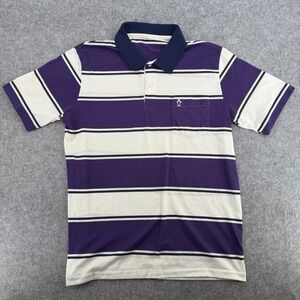 Original Penguin Polo Shirt Mens L Striped Purple Pocket Short Sleeve Button